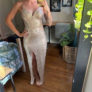 Elegant Gold Sequin Evening Dress